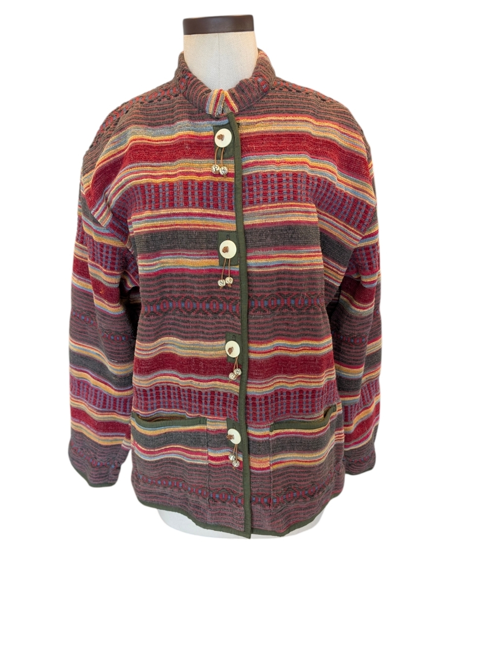 Vintage Flashback thick woven cotton bohemian, tapestry jacket. Large